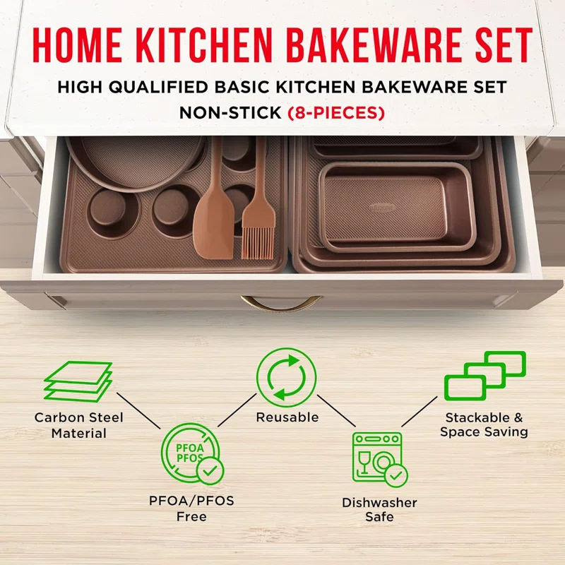 Bakken- Swiss 8 Piece Non-Stick Steel Bakeware Set