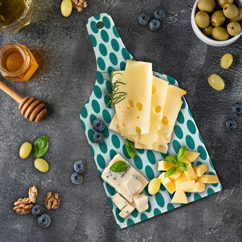 Ambesonne Ambesonne Teal Tempered Glass Cutting Board Design Vibrant Teal White