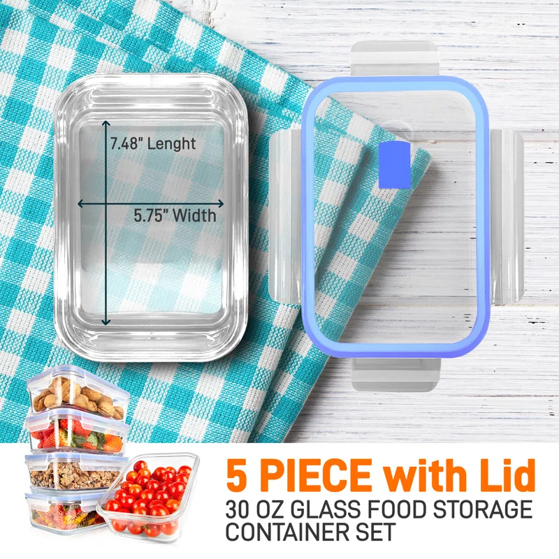 NutriChef 30oz. Glass Food Storage Container