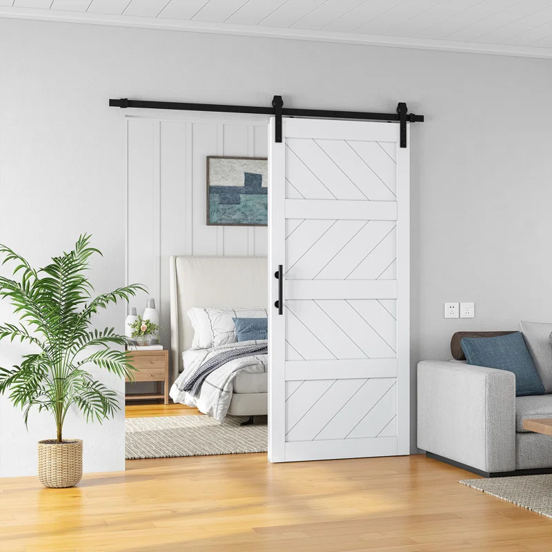 LDB_BUILDING Manufactured Paneled Wood Prefinished Barn Door with Installation Hardware Kit