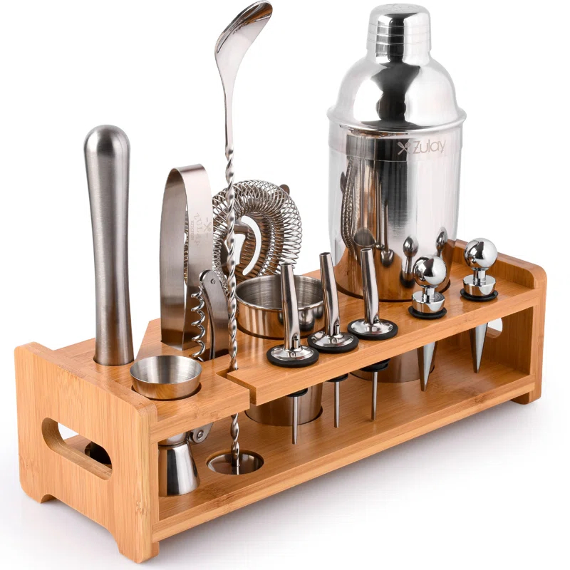 Zulay Kitchen Zulay Kitchen 24 Piece Stainless Steel Professional Bartender Set with Accessories with Bamboo Stand