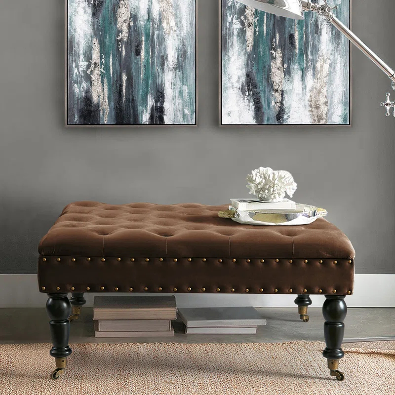 Rosdorf Park Leni 33" Velvet Square Tufted Cocktail Ottoman