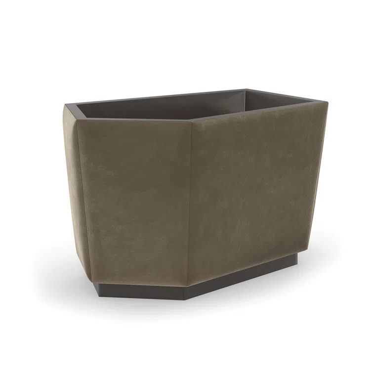 Dark Brown Mohair Upholstered Faceted Storage Ottoman