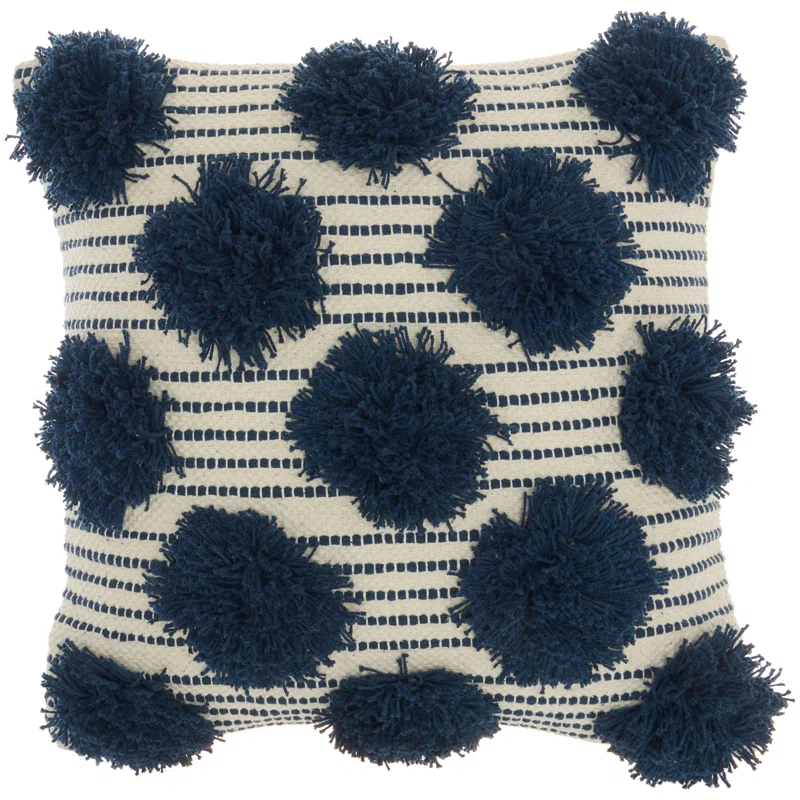 Mina Victory Pom-poms Cotton Reversible Throw Pillow