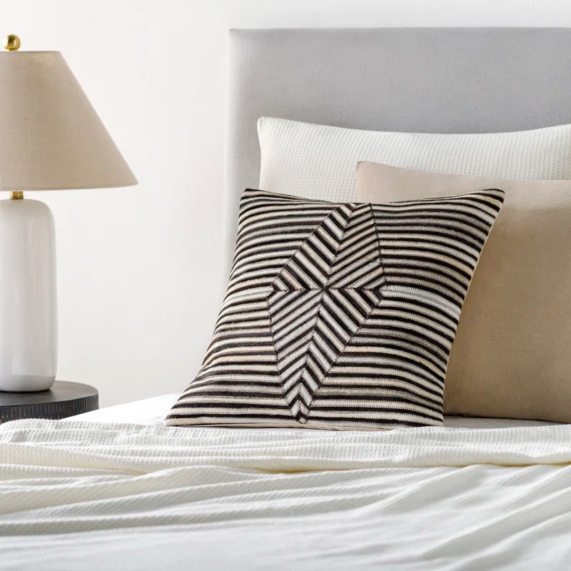 Nashville Striped Leather/Suede Reversible Pillow Cover