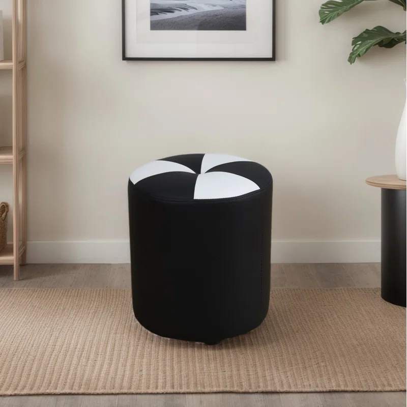 Ebern Designs Round Stuffed Pouf Ottoman Leather Poufs Foot Rest Footstool