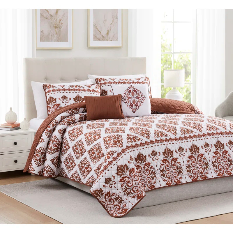 RT Designer's Collection Kingston Damask Spice Quilt With Decorative Pillows & Shams