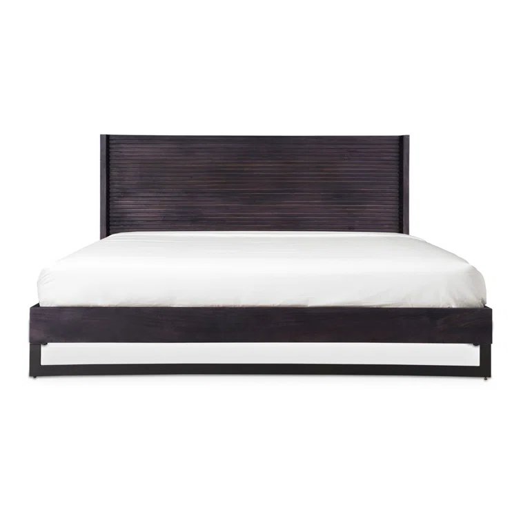 Paloma Contemporary Gray Queen Platform Bed with Ribbed Headboard