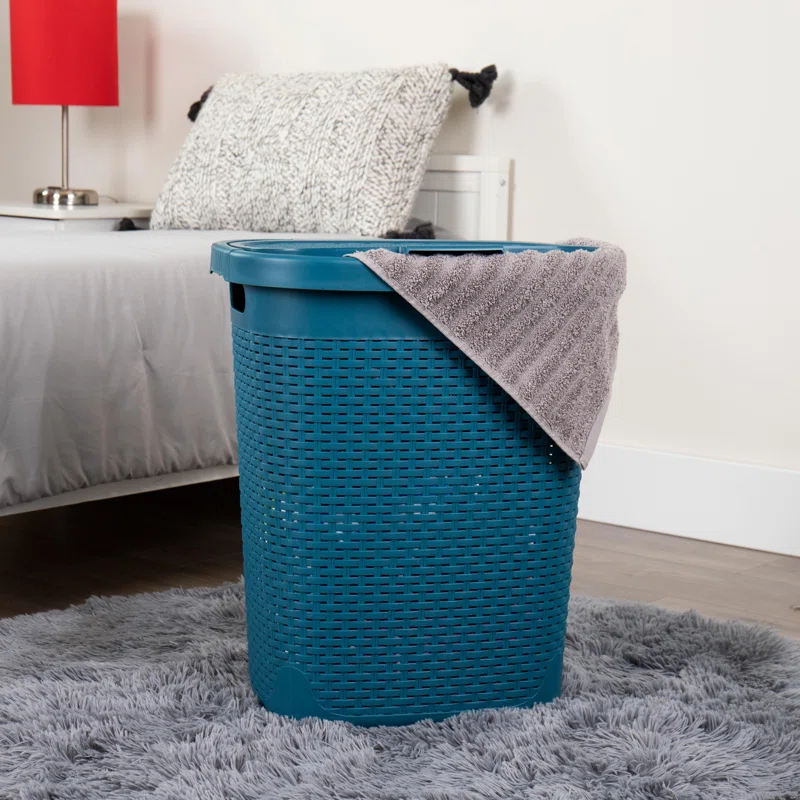 Mind Reader Mind Reader 40L Slim Laundry Hamper, Clothes Basket, Lid, Wicker Design, Plastic
