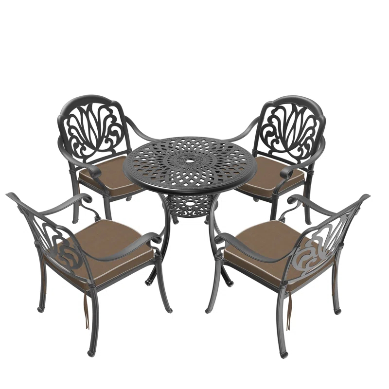 Fleur De Lis Living (Cushions In  Random Colors)5-Piece Set Of Cast Aluminum Patio Furniture With  Cushions, Patio Set, Patio Seating Set, Conversation Set