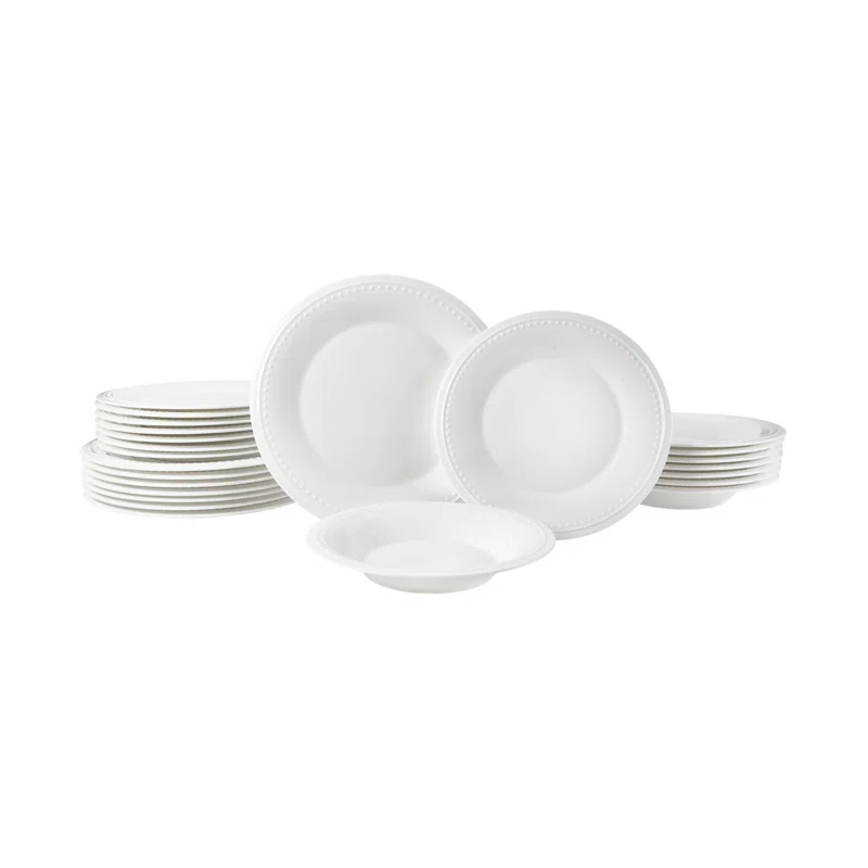 Fitz and Floyd Fitz and Floyd Nevaeh White Classic Bead 24-Piece Bone China Dinnerware Set, Service For 8
