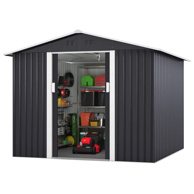 Jaxpety 8 ft. W x 8 ft. D Metal Storage Tool Shed Outdoor Storage Shed With Sliding Doors and Vents & Reviews | Wayfair