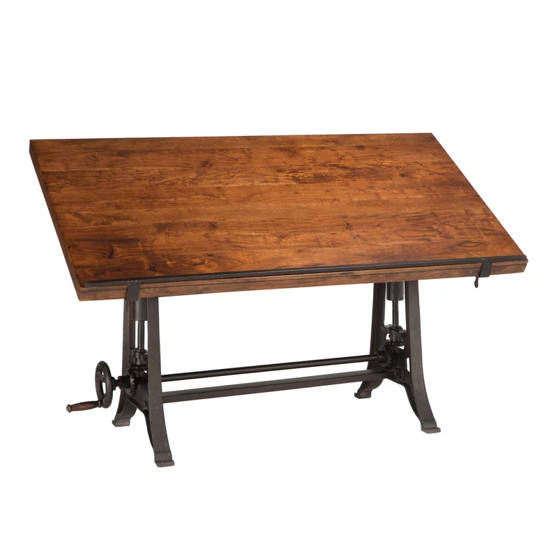 Williston Forge Hackett Adjustable Solid Wood Top Metal Base Drafting Table