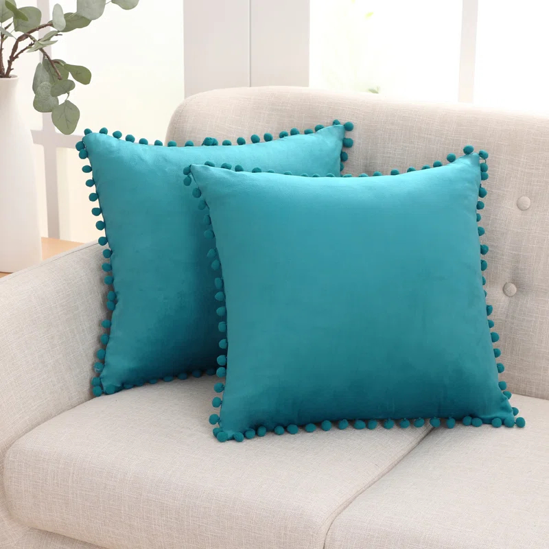 Deconovo Deconovo Pom-poms Velvet Reversible Pillow Cover (Set of 2)