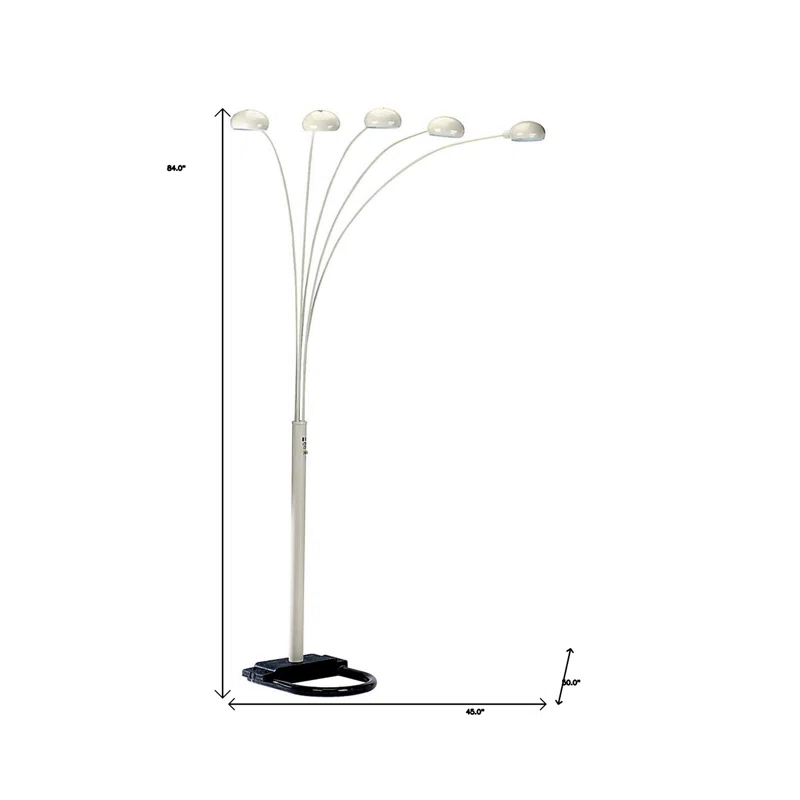 Orren Ellis 84" White Five Light Arc Floor Lamp With White Dome Shade