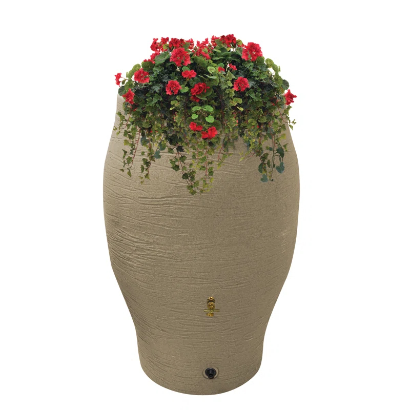 EMSCO Group Weather Resistant Plastic Rain Barrel and Hose with Diverter Kit