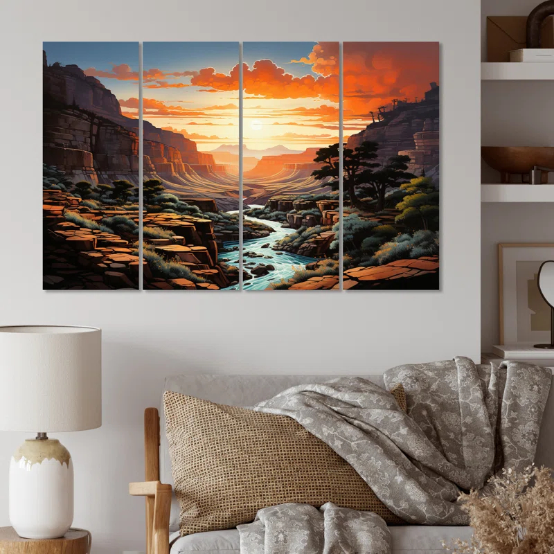 Design Art Canyon Vertical Vistas Pointillism - Landscapes Metal Wall Art Prints Set