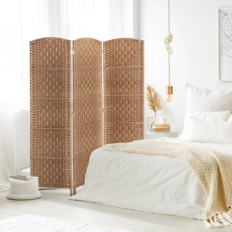 Gracie Oaks 6' Tall Wicker Weave 3 Panel Room Divider Privacy Screen