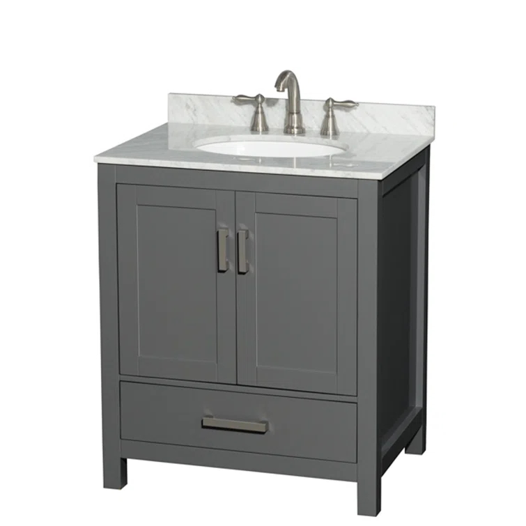 Wyndham Collection Sheffield 30" Freestanding Single Bathroom Vanity with Marble Top