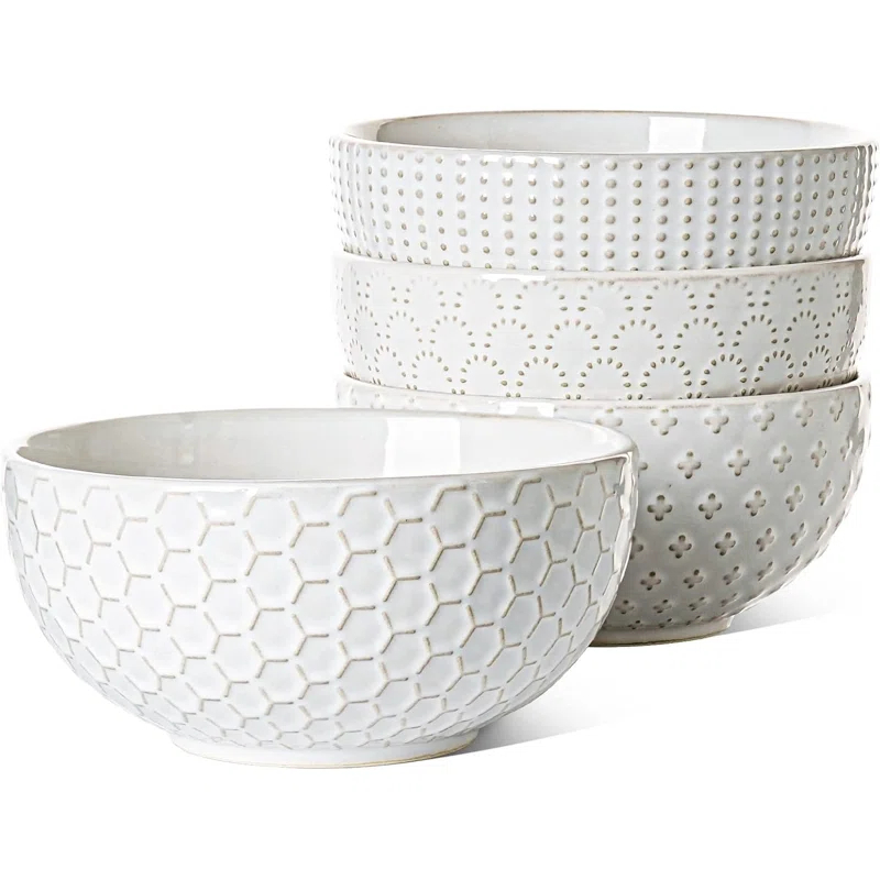 Winston Porter Large Soup Bowl 42 OZ, Ceramic Kitchen Bowl Set For Soup, Pho, Chip, Pasta, Fruits, Salad, Noodle And Ramen- 7 Inch, Set Of 4, Arctic White
