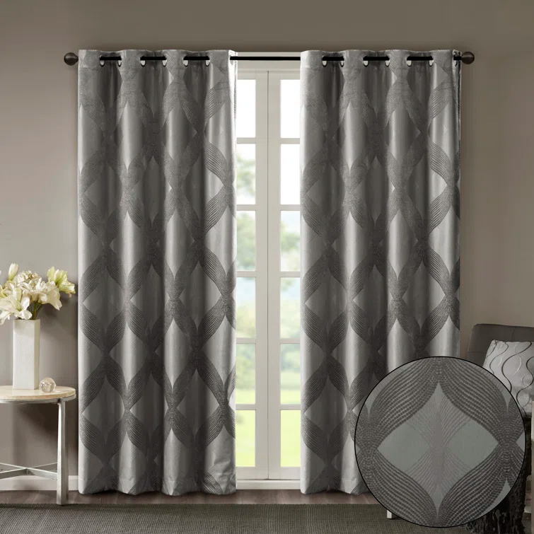 Madison Park Bentley Ogee Knitted Jacquard Geometric Total Blackout Single Curtain Panel