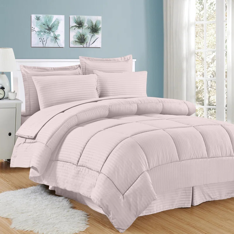 Sweet Home Collection Dobby Stripe Embossed Bed In a Bag Comforter Set