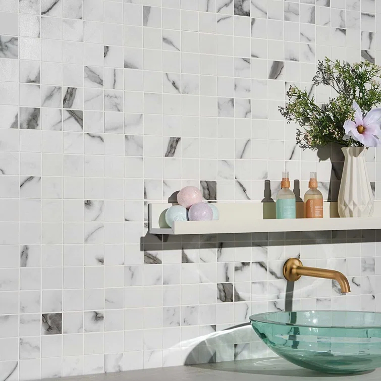 Saroshi Statuario Venato 11.81 in. x 11.81 in. Matte Porcelain Floor and Wall Mosaic Tile (0.96 sq. ft./Each)