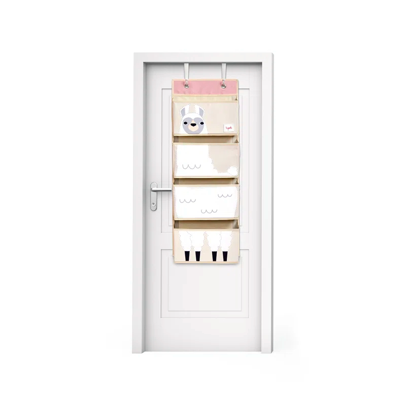 3 Sprouts - Children's Nursery Over the Door Organizer with Hooks - Llama