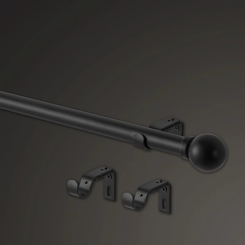 Mode Premium Collection 1 Diameter Curtain Rod Set with Modern Ball Finials and Steel Wall Mounted Adjustable Rod