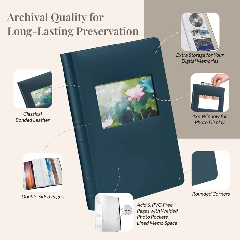 QUALITY FLOORING INC. 2-Pack Bonded Leather Photo Albums, Photo Album 5X7 & 4X6 Slots