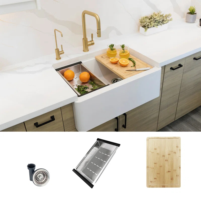STYLISH S-830WH Pietra STYLISH 30 inch Undermount Workstation Single Bowl Composite Granite Apron Kitchen Sink