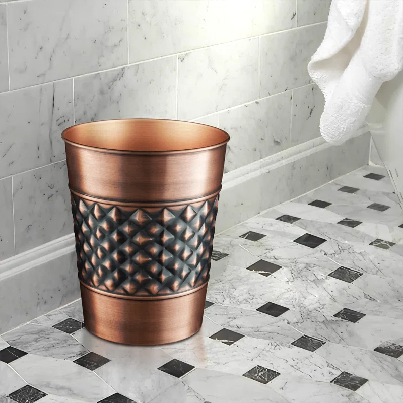Monarch Abode Geometric Embossed Metal 1.7 Gallon Waste Basket