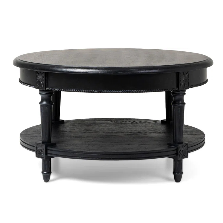 Maven Lane Maven Lane Pullman Traditional Round Wooden Coffee Table In Antiqued Black Finish