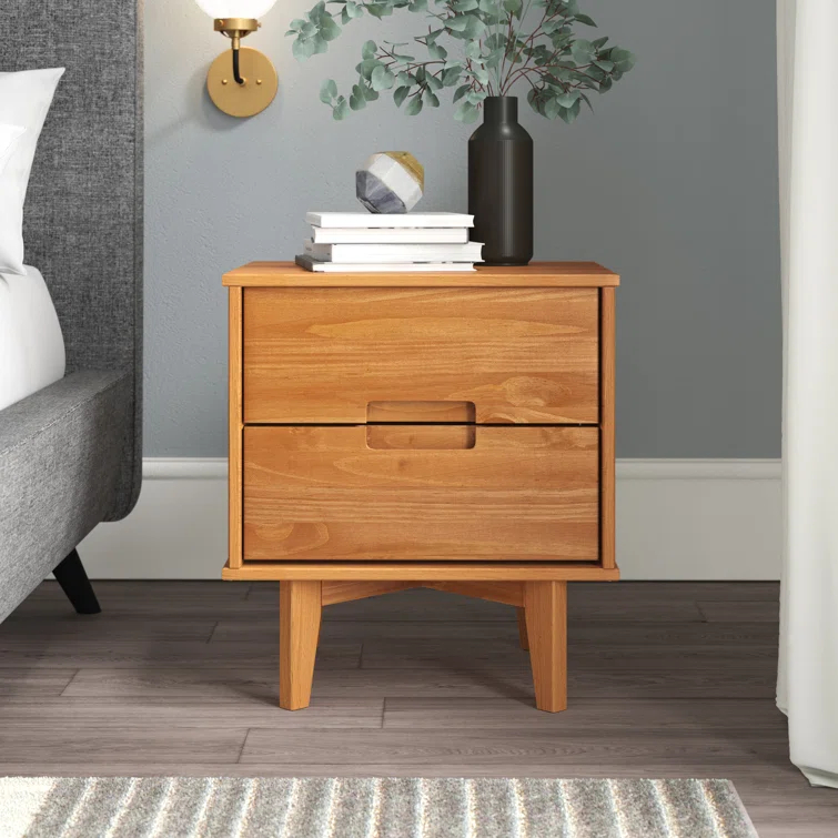 George Oliver Solid Wood Groove 2-Drawer Nightstand