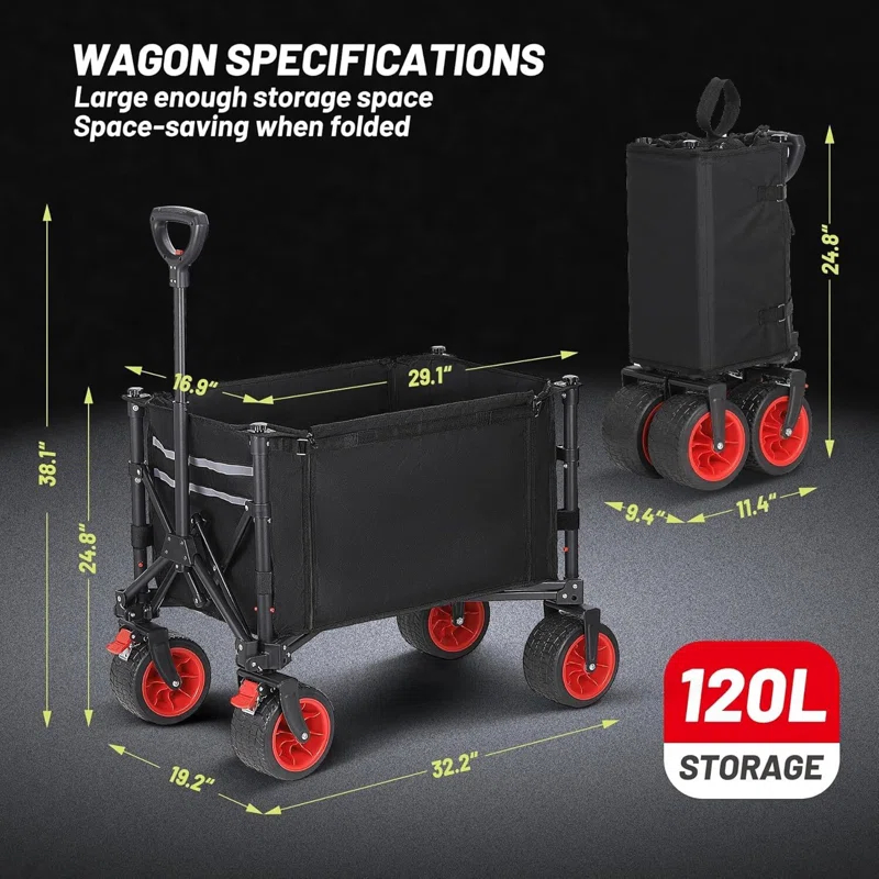 Zstar 220lb Capacity Folding Utility Cart, 360° Swivel Wheels