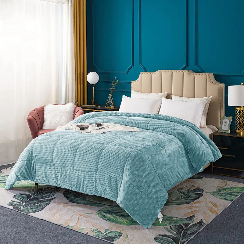 Kasentex Microfiber Reversible Comforter Super Ultra Soft Luxury Plush Sherpa, Machine Washable