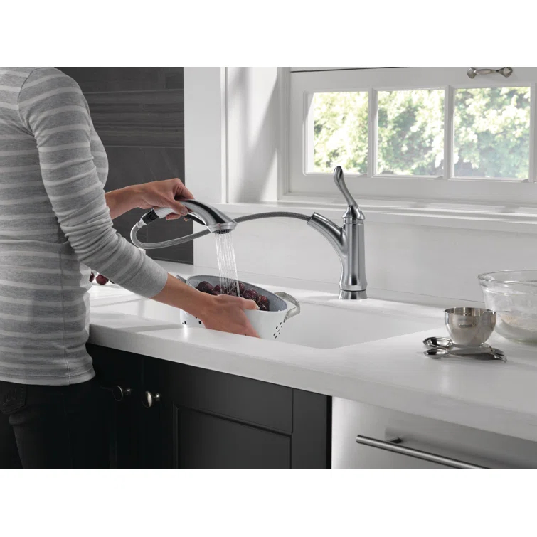 Delta Linden Pull Out Sprayer Kitchen Sink Faucet, Single Handle Kitchen Faucet 4353-AR-DST