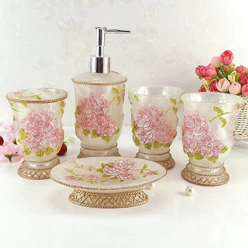 House of Hampton® Vintage Bathroom Accessories, 5Piece Bathroom Accessories Set, Bathroom Set Features, Soap Dispenser, Toothbrush Holder, Tumbler & Soap Dish - Bath Gift Set (Set of 4)