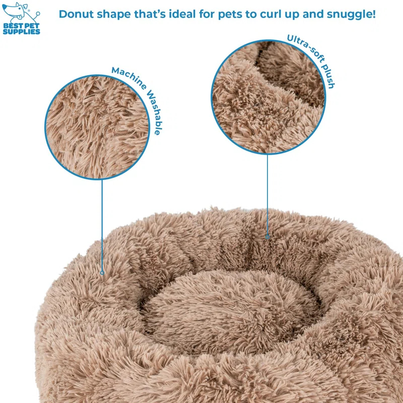 Donut Dog Bed with Faux Fur, Anti-Anxiety Cushion, Slip-Resistant