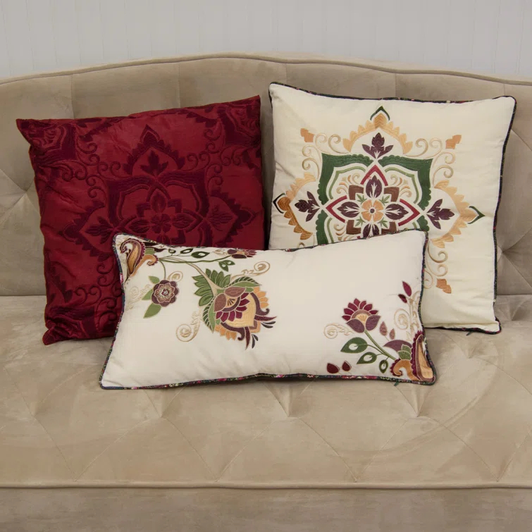 Donna Sharp Spice Postage Stamp Embroidered Reversible Throw Pillow