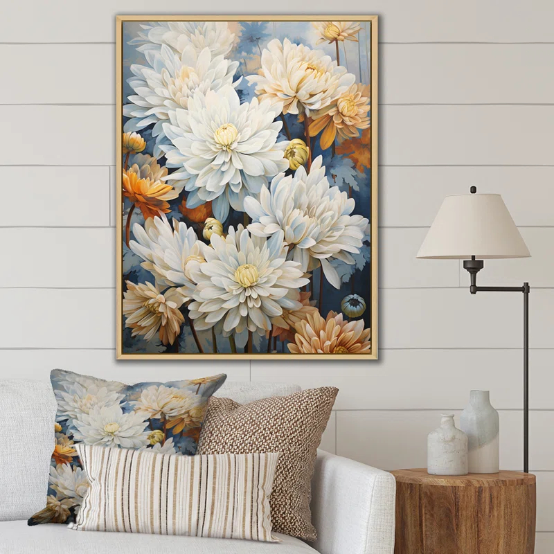 Design Art " Mums Painting Beige White And Blue I "