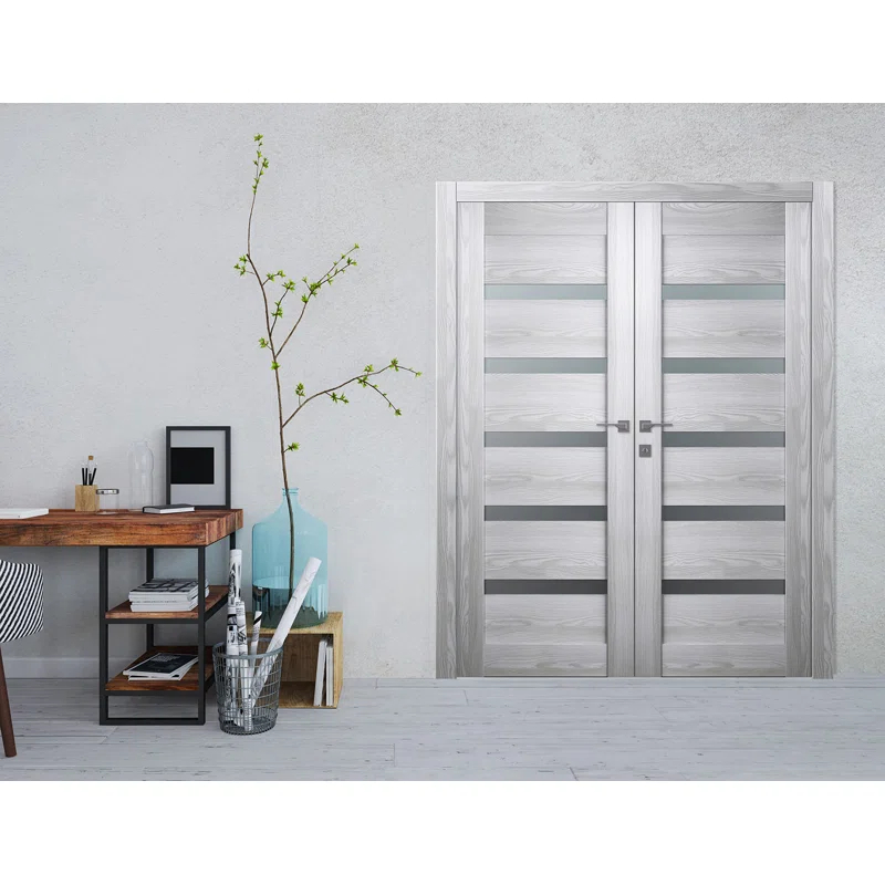 Belldinni Avon 07-04 Vetro Manufactured Wood and Frosted Glass Composite Double Prehung French Door