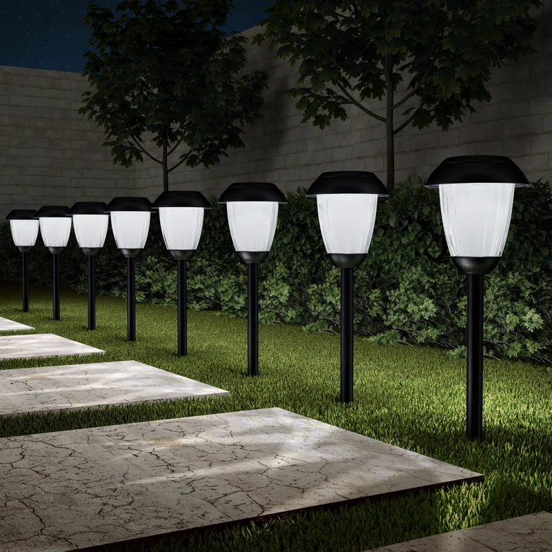 8 Solar Outdoor Lights - 16-Inch-Tall Stainless-Steel Stake Lights for Gardens, Walkways, Driveways, Landscapes, and Patios by Pure Garden (Set of 8)