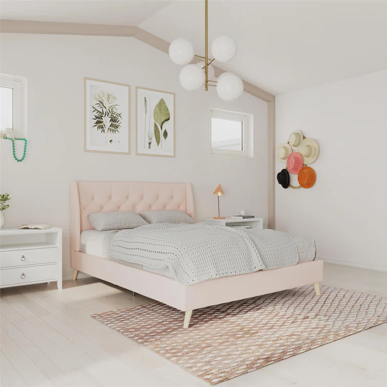 Novogratz Her Majesty Upholstered Wingback Bed