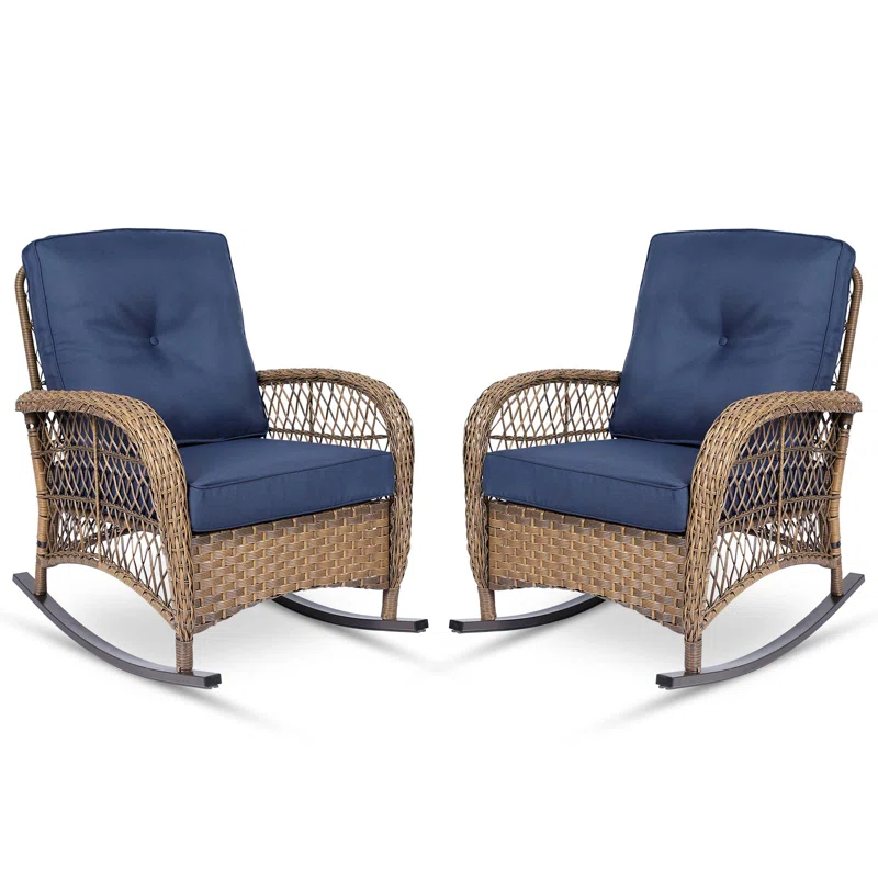 Bayou Breeze Outdoor Matina Rocking Wicker/Rattan Chair with Cushions (Set of 2)