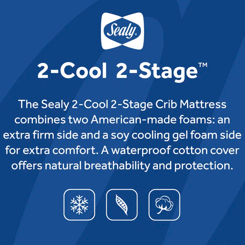 Sealy Baby Sealy Baby 2-Cool 2-Stage Dual Firmness Waterproof Baby Crib Mattress & Toddler Bed Mattress, GREENGUARD Gold Certified, 52" x 28""