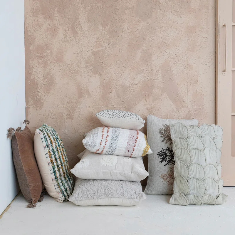 Embroidered Cotton Reversible Throw Pillow