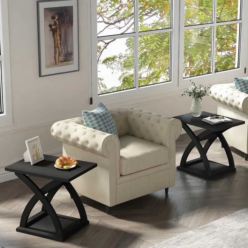 End Side Table Set Of 2, Modern End Table With Storage Shelf, X-Design Side Table Living Room