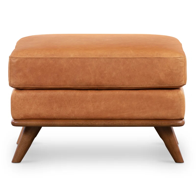Poly & Bark Nolita Full-Grain Italian Leather Ottoman with Solid Wood Base
