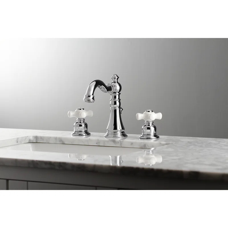 Kingston Brass FSC1971PX Kingston Brass American Classic Two-Handle 3-Hole Deck Mount Widespread Bathroom Faucet with Pop-Up Drain